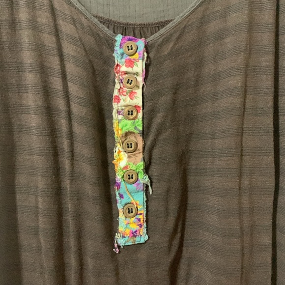 Free People Floral Buttons on Brown Top With Waistband Size M Used - Picture 4 of 5
